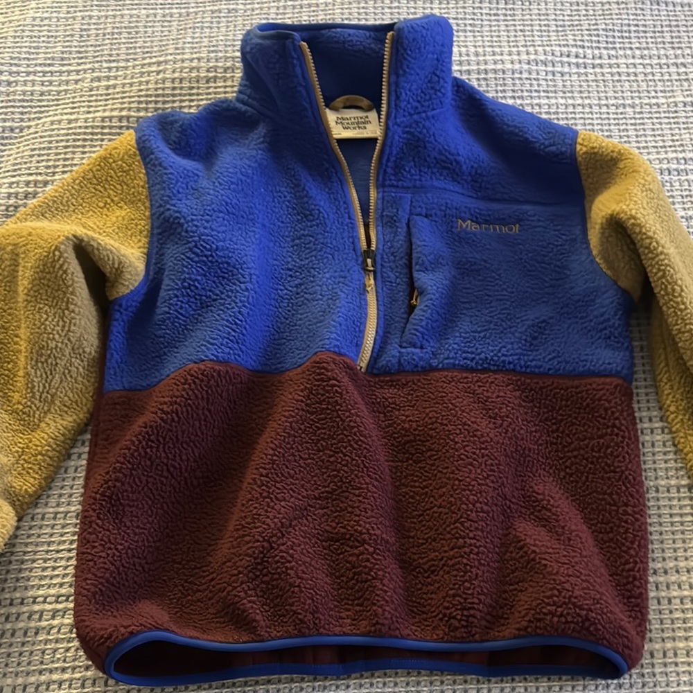 Marmot Blue and Brown Fleece 1/2 Zip Pullover